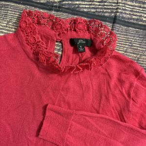 J. Crew Tippi Sweater Lace Collar 100% Merino Wool Size S Pullover Hot Pink